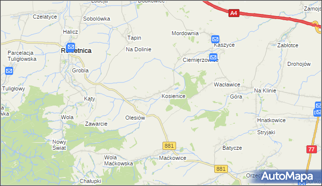 mapa Kosienice, Kosienice na mapie Targeo