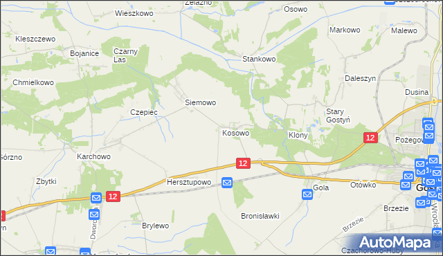 mapa Kosowo gmina Gostyń, Kosowo gmina Gostyń na mapie Targeo