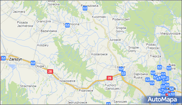 mapa Kostarowce, Kostarowce na mapie Targeo