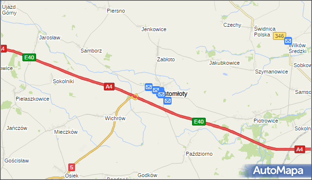 mapa Kostomłoty powiat średzki, Kostomłoty powiat średzki na mapie Targeo