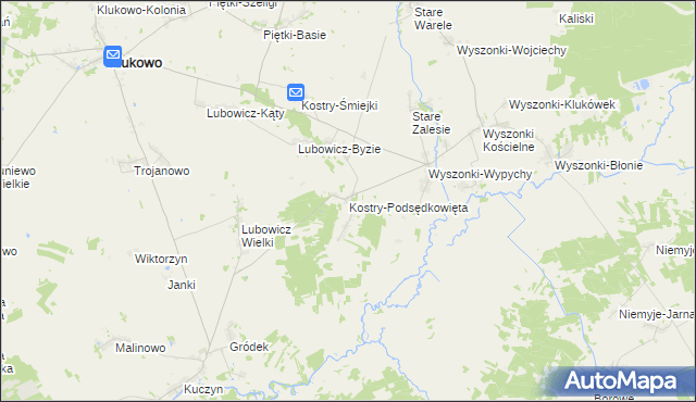 mapa Kostry-Podsędkowięta, Kostry-Podsędkowięta na mapie Targeo