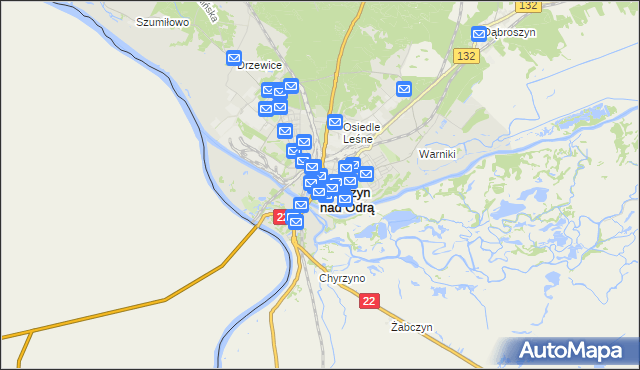 mapa Kostrzyn nad Odrą, Kostrzyn nad Odrą na mapie Targeo