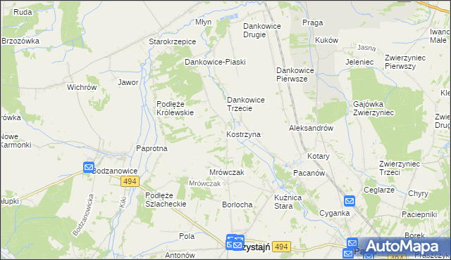 mapa Kostrzyna gmina Przystajń, Kostrzyna gmina Przystajń na mapie Targeo