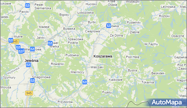 mapa Koszarawa, Koszarawa na mapie Targeo