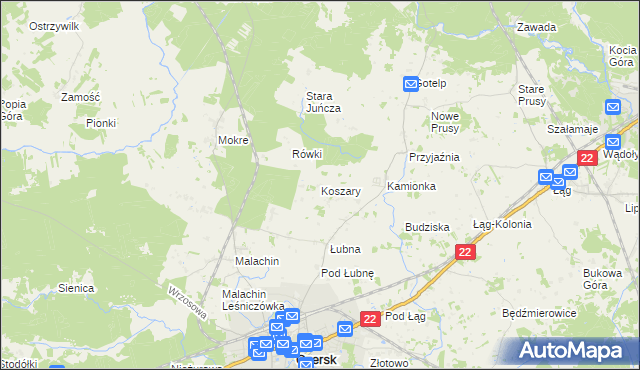 mapa Koszary gmina Czersk, Koszary gmina Czersk na mapie Targeo