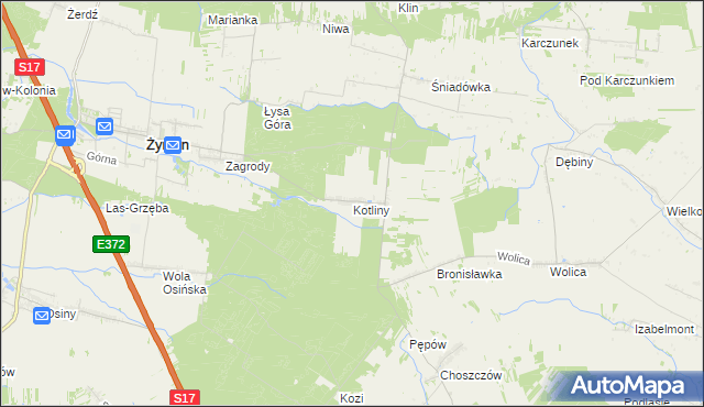mapa Kotliny gmina Żyrzyn, Kotliny gmina Żyrzyn na mapie Targeo