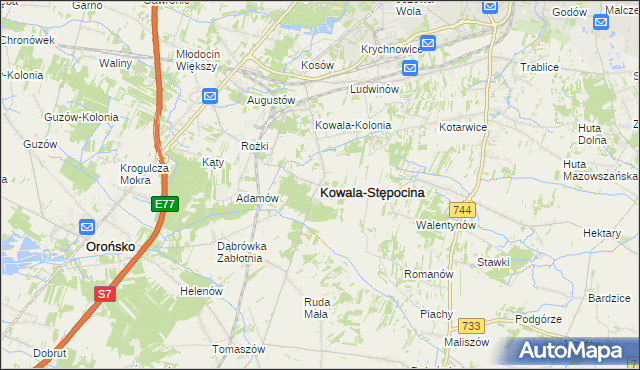mapa Kowala-Stępocina, Kowala-Stępocina na mapie Targeo