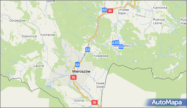 mapa Kowalowa gmina Mieroszów, Kowalowa gmina Mieroszów na mapie Targeo