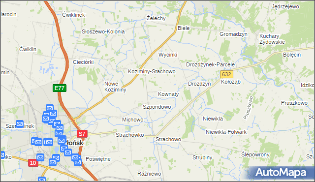 mapa Kownaty gmina Płońsk, Kownaty gmina Płońsk na mapie Targeo