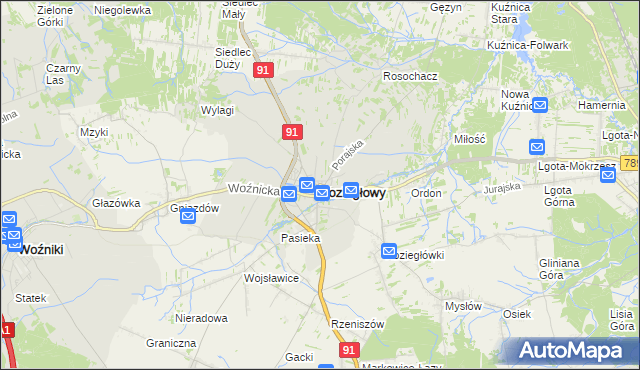 mapa Koziegłowy powiat myszkowski, Koziegłowy powiat myszkowski na mapie Targeo