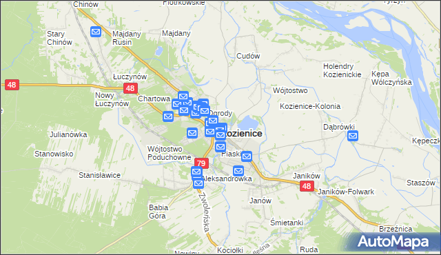 mapa Kozienice, Kozienice na mapie Targeo