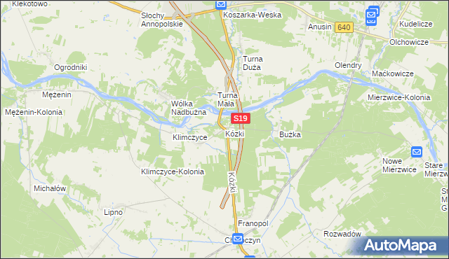 mapa Kózki gmina Sarnaki, Kózki gmina Sarnaki na mapie Targeo