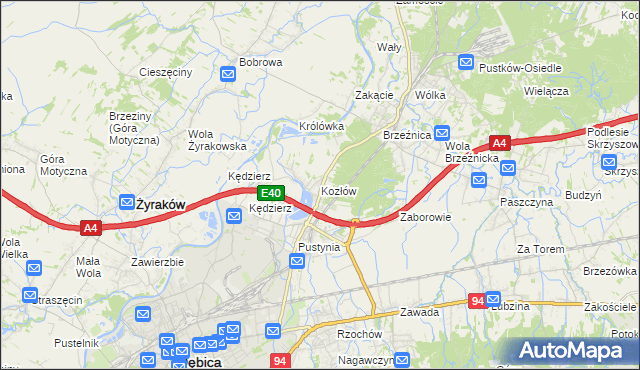 mapa Kozłów gmina Dębica, Kozłów gmina Dębica na mapie Targeo
