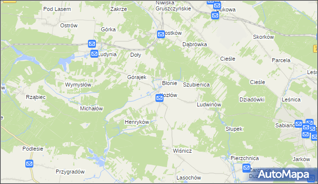 mapa Kozłów gmina Małogoszcz, Kozłów gmina Małogoszcz na mapie Targeo