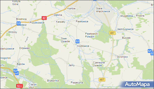 mapa Kozłowice, Kozłowice na mapie Targeo