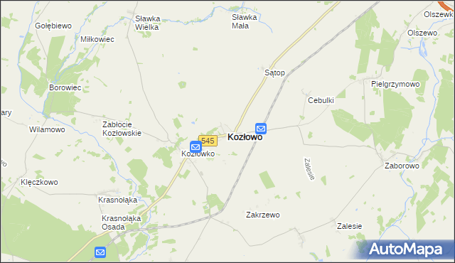 mapa Kozłowo powiat nidzicki, Kozłowo powiat nidzicki na mapie Targeo