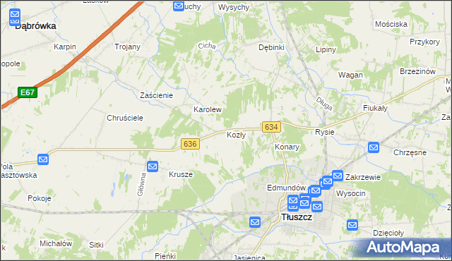 mapa Kozły gmina Tłuszcz, Kozły gmina Tłuszcz na mapie Targeo