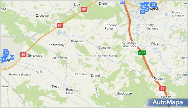 mapa Krajkowo-Budki, Krajkowo-Budki na mapie Targeo