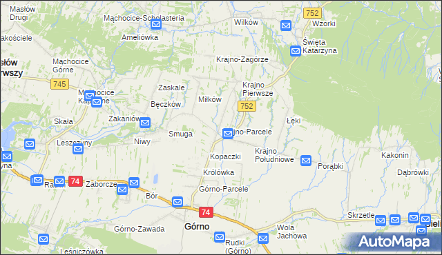 mapa Krajno-Parcele, Krajno-Parcele na mapie Targeo