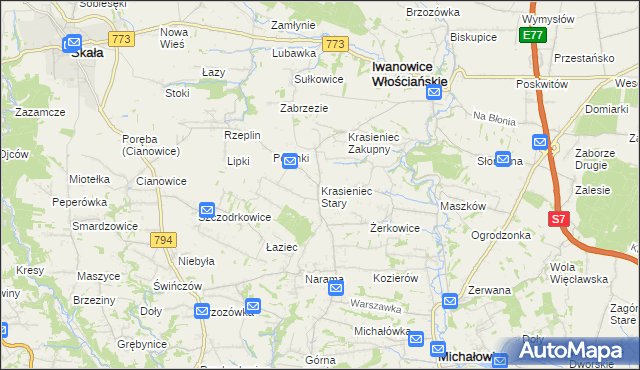 mapa Krasieniec Stary, Krasieniec Stary na mapie Targeo