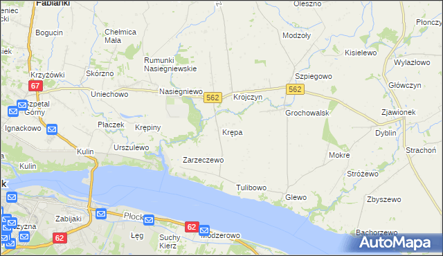 mapa Krępa gmina Dobrzyń nad Wisłą, Krępa gmina Dobrzyń nad Wisłą na mapie Targeo