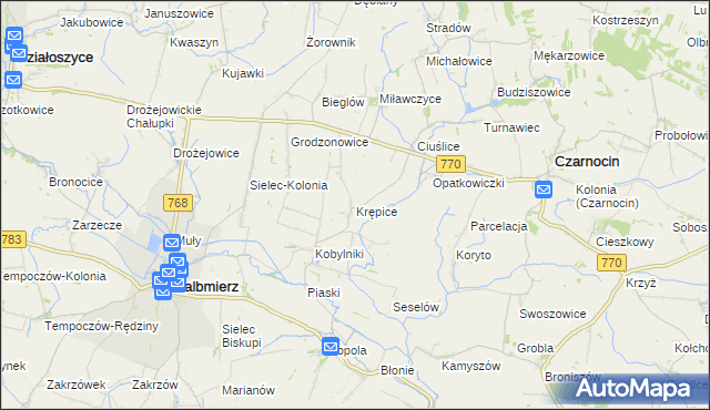 mapa Krępice gmina Skalbmierz, Krępice gmina Skalbmierz na mapie Targeo