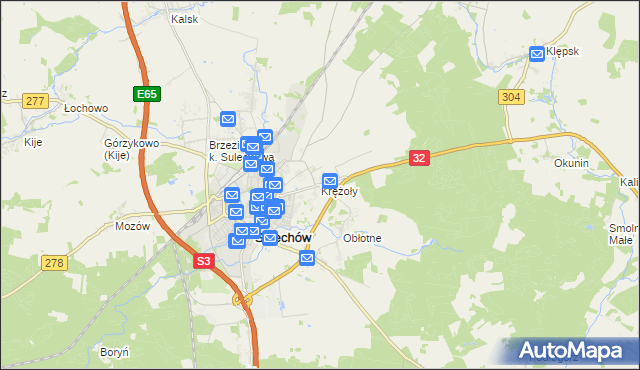 mapa Krężoły gmina Sulechów, Krężoły gmina Sulechów na mapie Targeo