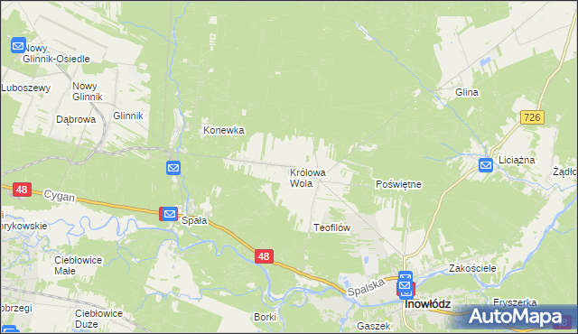 mapa Królowa Wola gmina Inowłódz, Królowa Wola gmina Inowłódz na mapie Targeo