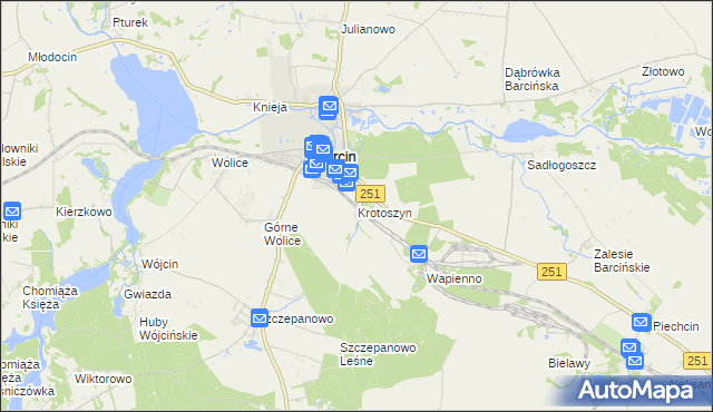 mapa Krotoszyn gmina Barcin, Krotoszyn gmina Barcin na mapie Targeo