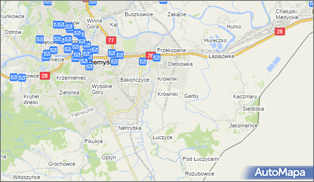 mapa Krówniki gmina Przemyśl, Krówniki gmina Przemyśl na mapie Targeo