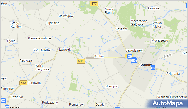 mapa Krubin gmina Sanniki, Krubin gmina Sanniki na mapie Targeo