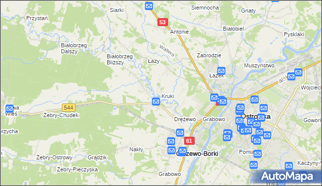 mapa Kruki gmina Olszewo-Borki, Kruki gmina Olszewo-Borki na mapie Targeo
