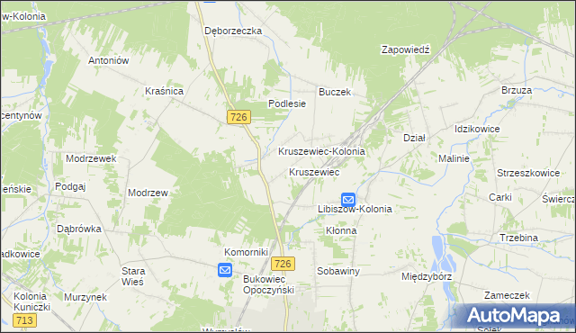 mapa Kruszewiec gmina Opoczno, Kruszewiec gmina Opoczno na mapie Targeo