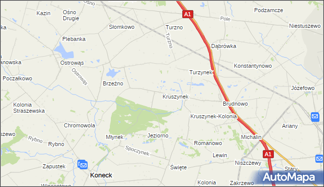 mapa Kruszynek gmina Koneck, Kruszynek gmina Koneck na mapie Targeo