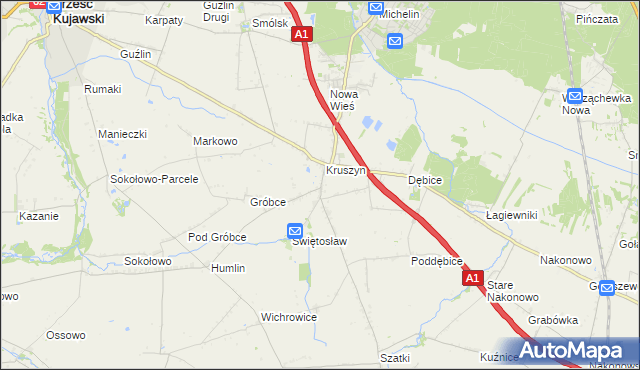 mapa Kruszynek gmina Włocławek, Kruszynek gmina Włocławek na mapie Targeo