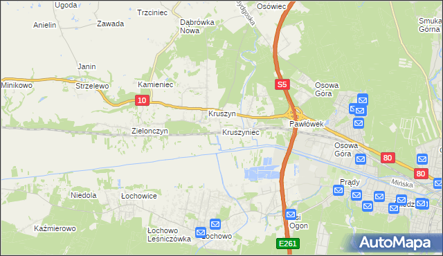 mapa Kruszyniec gmina Sicienko, Kruszyniec gmina Sicienko na mapie Targeo