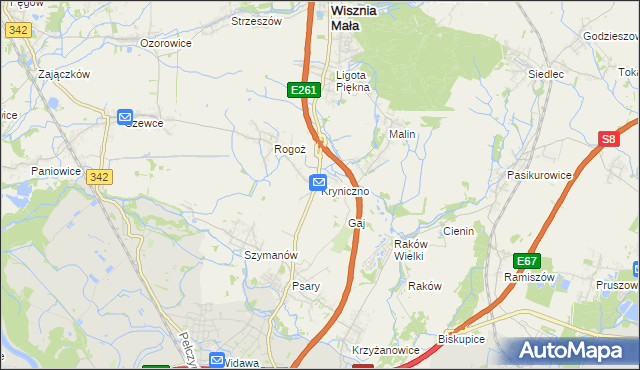 mapa Kryniczno gmina Wisznia Mała, Kryniczno gmina Wisznia Mała na mapie Targeo