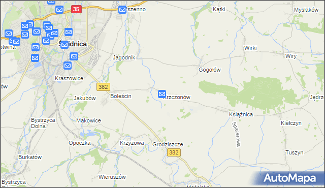 mapa Krzczonów gmina Świdnica, Krzczonów gmina Świdnica na mapie Targeo