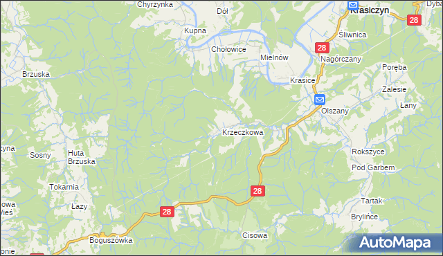 mapa Krzeczkowa, Krzeczkowa na mapie Targeo