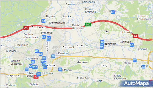 mapa Krzeczów gmina Rzezawa, Krzeczów gmina Rzezawa na mapie Targeo