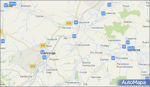 mapa Krzeczowice, Krzeczowice na mapie Targeo