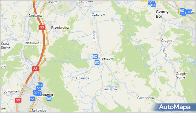 mapa Krzeszów gmina Kamienna Góra, Krzeszów gmina Kamienna Góra na mapie Targeo