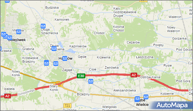 mapa Krzewina gmina Halinów, Krzewina gmina Halinów na mapie Targeo
