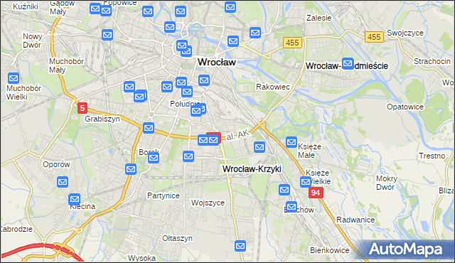 mapa Krzyki gmina Wrocław, Krzyki gmina Wrocław na mapie Targeo