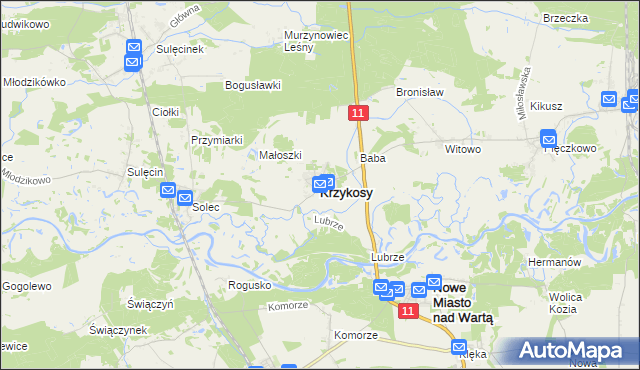 mapa Krzykosy powiat średzki, Krzykosy powiat średzki na mapie Targeo