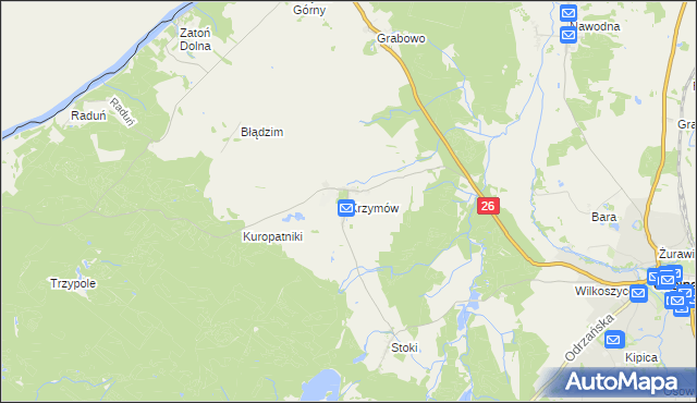 mapa Krzymów gmina Chojna, Krzymów gmina Chojna na mapie Targeo