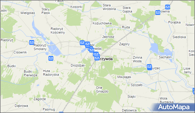 mapa Krzywda powiat łukowski, Krzywda powiat łukowski na mapie Targeo