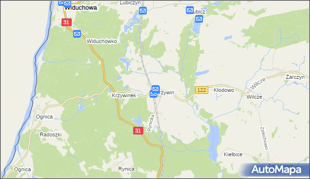 mapa Krzywin gmina Widuchowa, Krzywin gmina Widuchowa na mapie Targeo