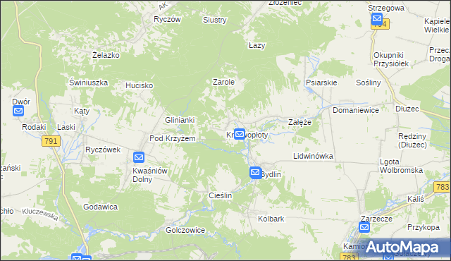 mapa Krzywopłoty gmina Klucze, Krzywopłoty gmina Klucze na mapie Targeo
