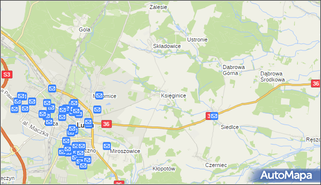 mapa Księginice gmina Lubin, Księginice gmina Lubin na mapie Targeo